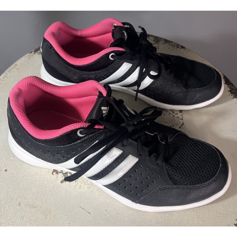 Adidas Women's Training Shoes Black White Stripes Pink Lining Size 7.5 Athletic